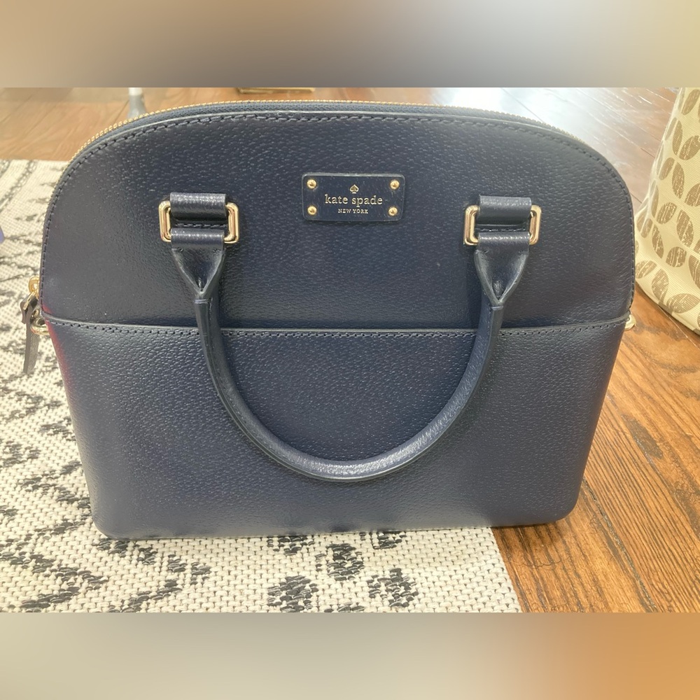 Kate Spade Grove Street Carli satchel crossbody purse navy blue pebbled leather
